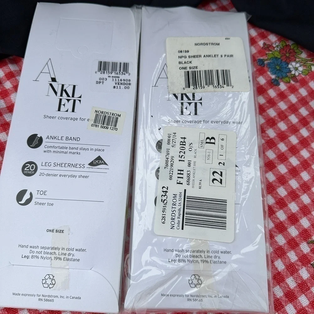 Nordstrom Women Black Sheer Anklet Socks 20 Denier 3 Pair Pack Lot of 2 One Size